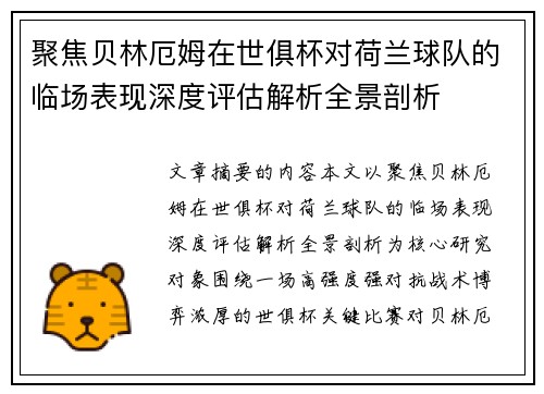 聚焦贝林厄姆在世俱杯对荷兰球队的临场表现深度评估解析全景剖析 聚焦贝林厄姆在世俱杯对荷兰球队的临场表现深度评估解析全景剖析